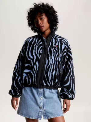 Jaqueta Sherpa acolchoada com estampa de zebra