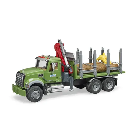 BRUDER® MACK Granite Holztransport;LKW, Ladekran,Greifer+3 Baumstämmen