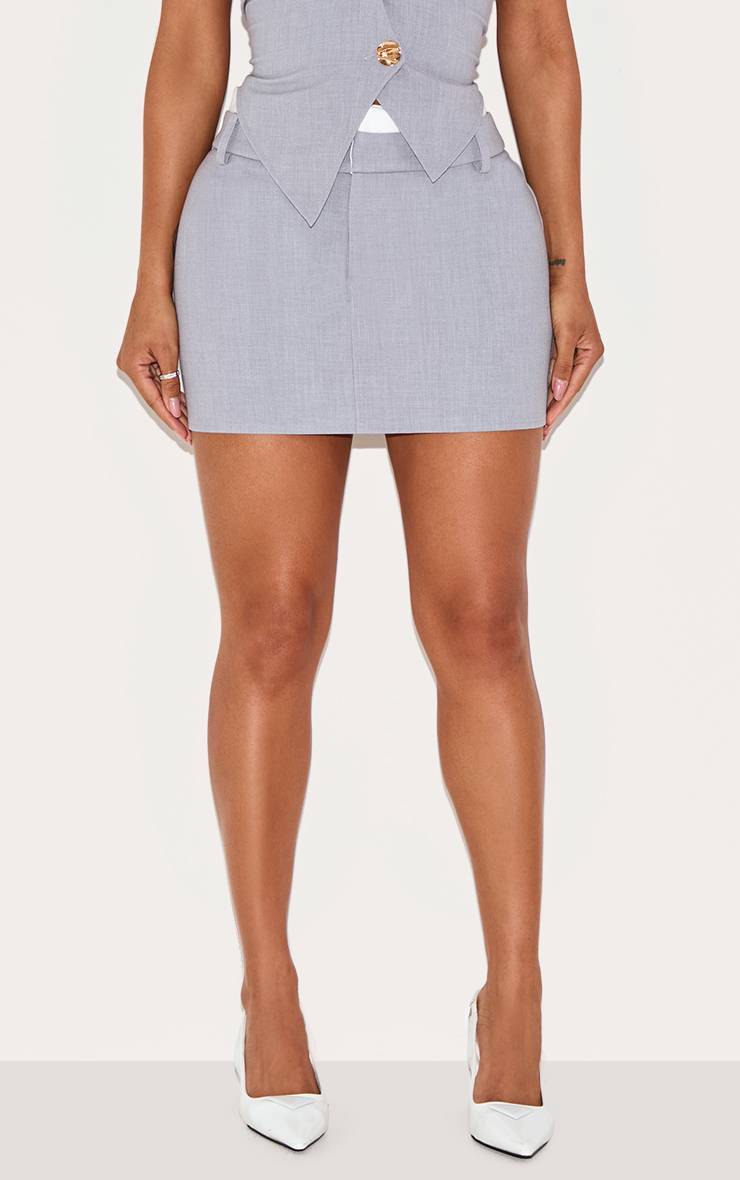 Gris Mini-jupe Tailleur Shape À Double Ceinture Coordonnée