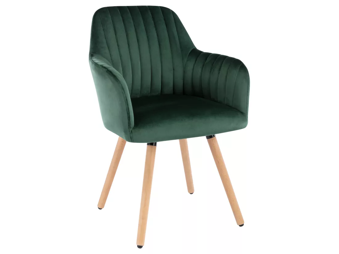 Lot de 2 chaises avec accoudoirs en velours et métal effet bois - Vert foncé - ELEANA