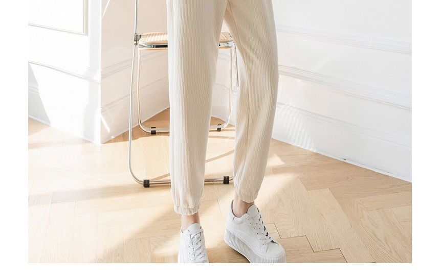 CRIBI - Hoge taille effen geribbelde fleece-gevoerde joggingbroek
