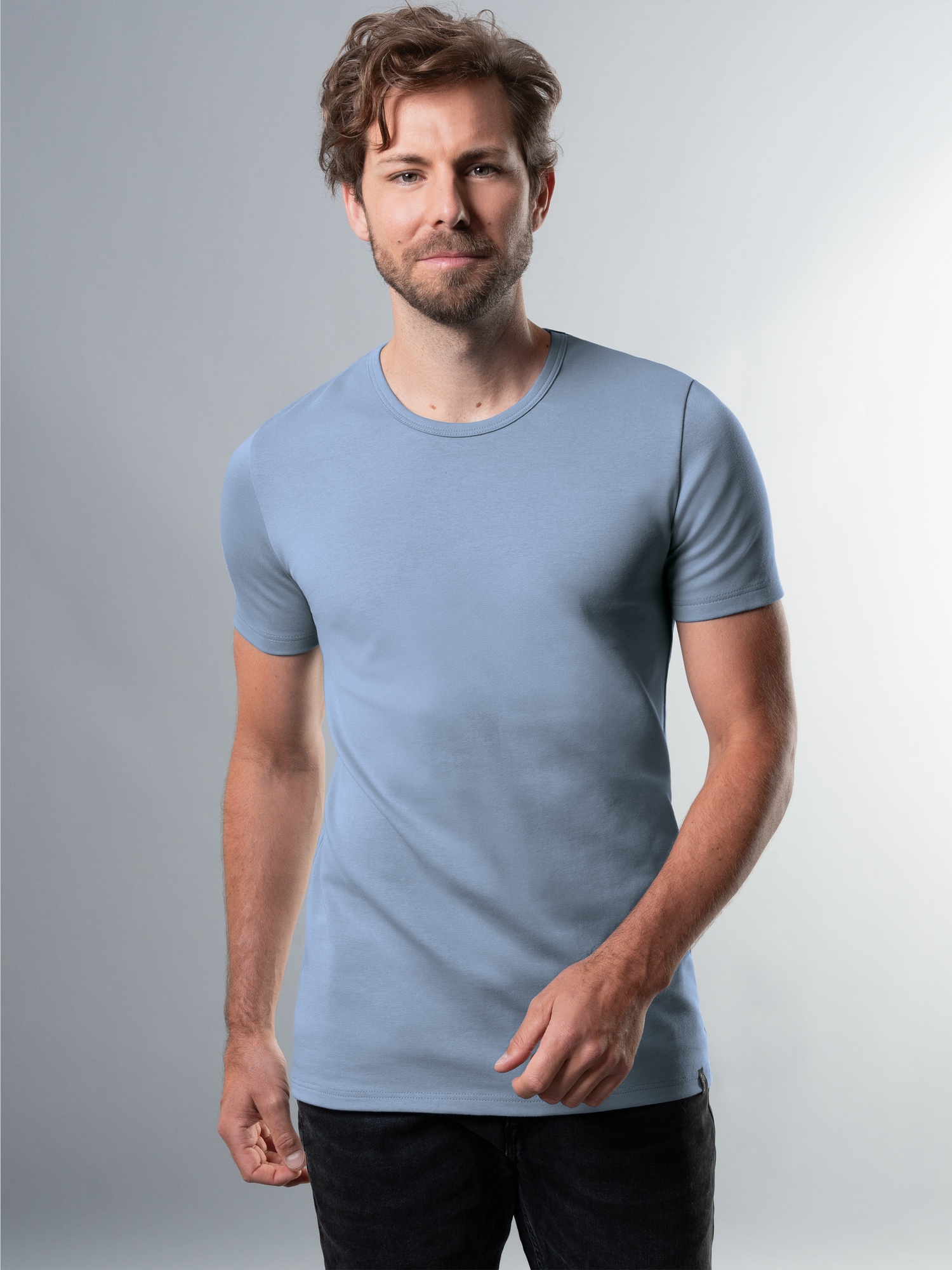 T-Shirt aus Baumwolle/Elastan Pearl-blue