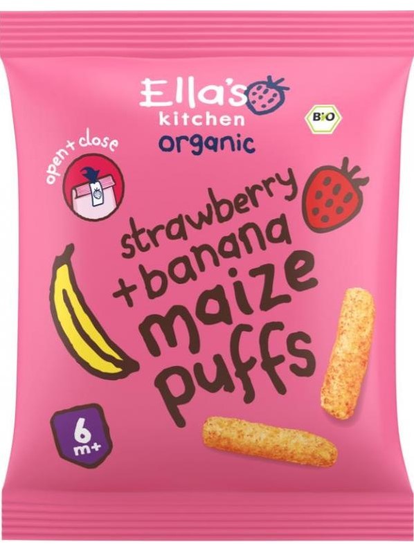 ella's kitchen Maize Puffs Aardbei/Banaan 6+ Maanden Bio 20g