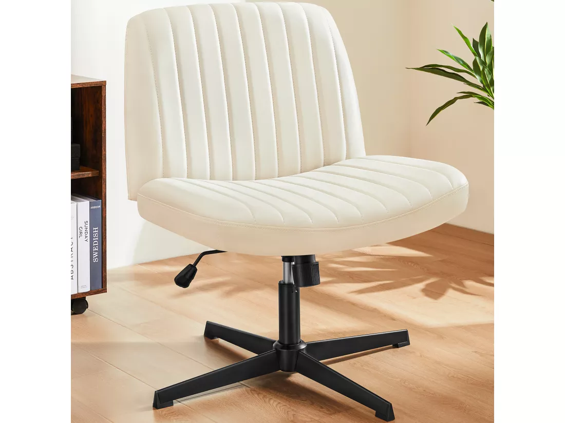 Chaise de bureau,Chaise à pieds croisés,Chaise de bureau sans bras,PU,Blanc