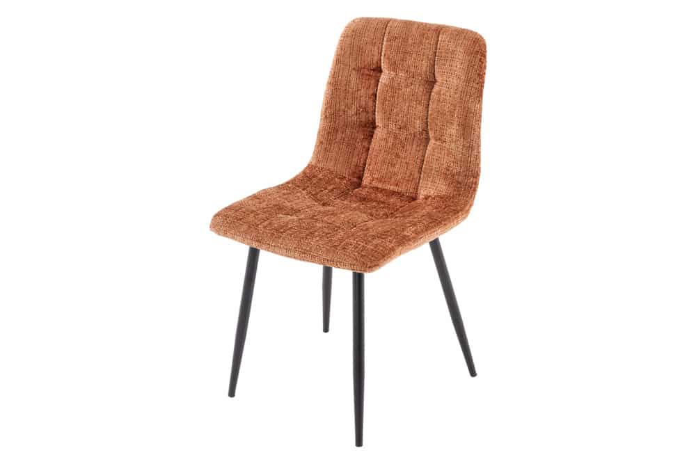 Moderner Design Stuhl TRES CHIC rost braun Chenille Cremona schwarze Metallbeine