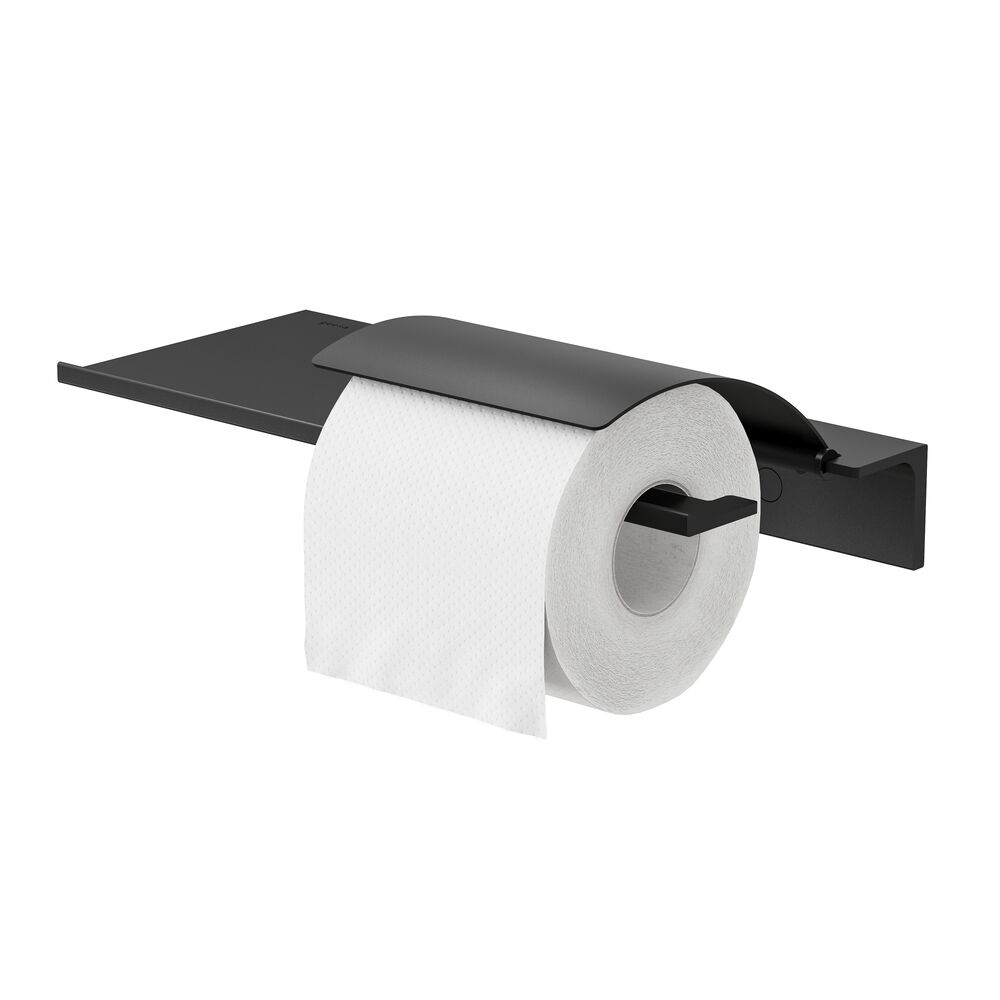 Geesa Leev planchet 28cm met toiletrolhouder met klep zwart