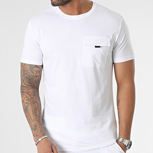 Ensemble Tee Shirt Poche Et Short Cargo E392 Blanc