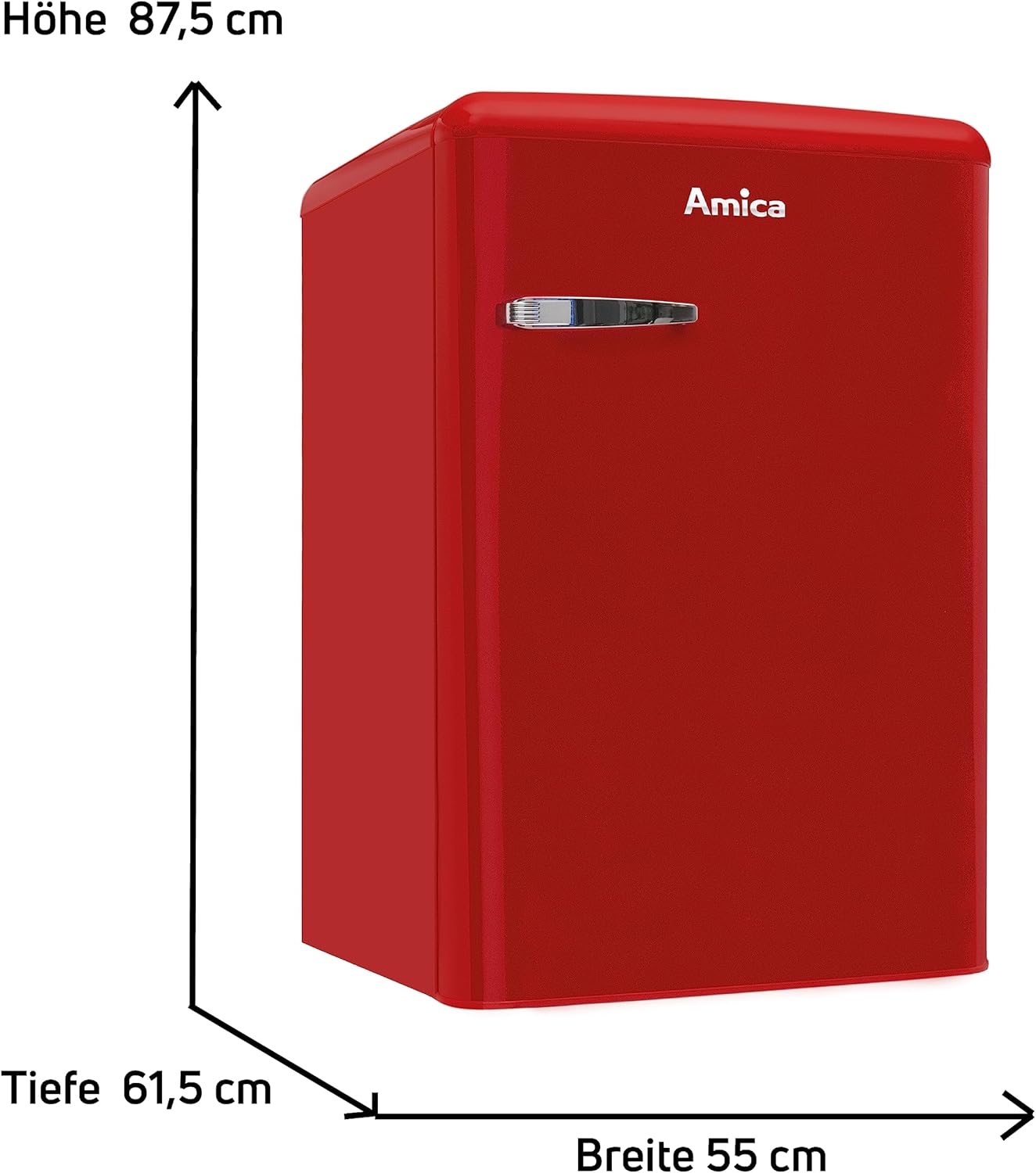 Amica KSR 361 160 R Kühlschrank mit Gefrierfach/Chili Red (Rot) / 88cm Höhe/Retro-Design/LED-Beleuchtung/Gemüseschublade