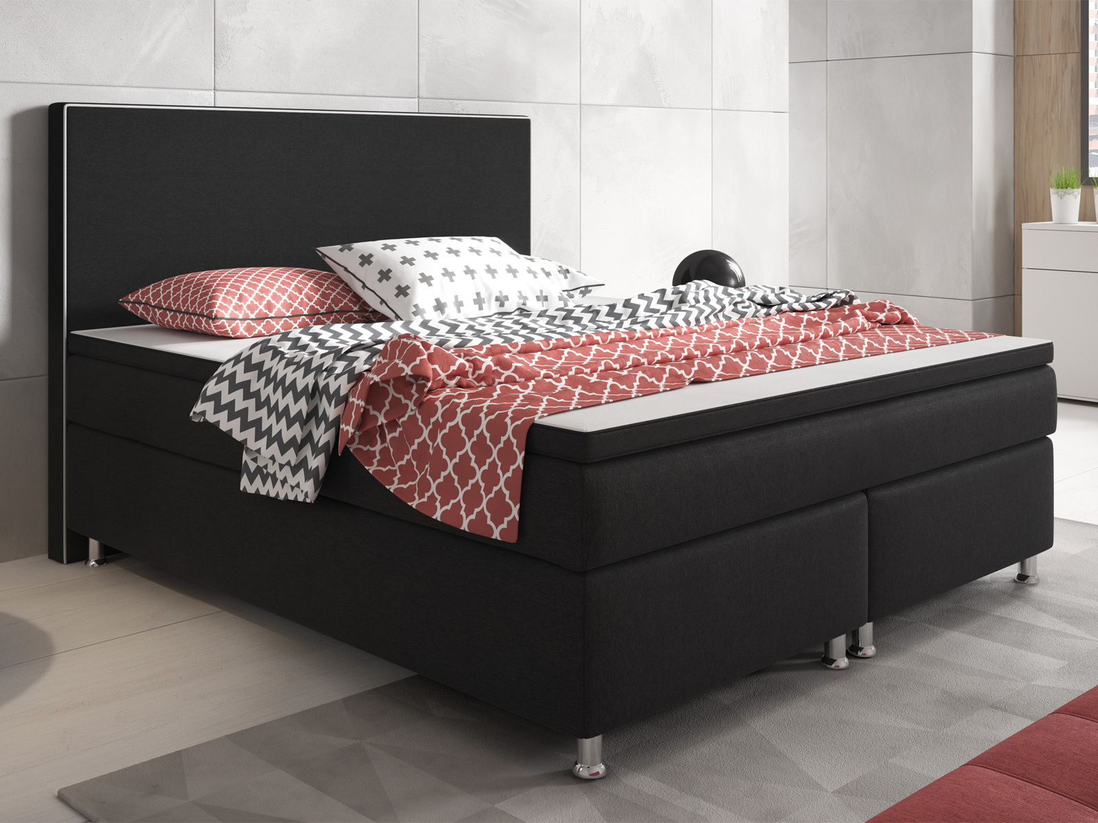 Boxspringbett - schwarz - mit Topper - H3 - 180x200 cm