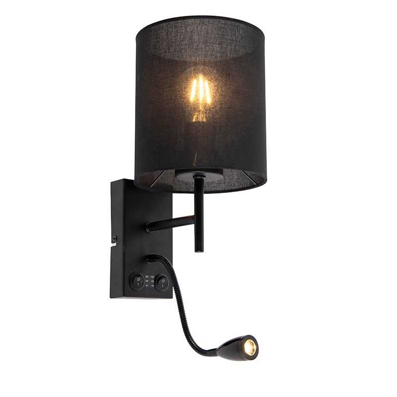 Moderne wandlamp zwart met katoenen kap - Stacca