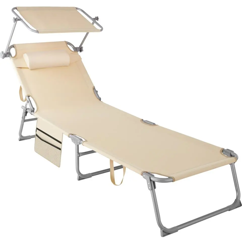 tectake Ligbed Chloé 4-niveaus, hoofdkussen en tas, Beige