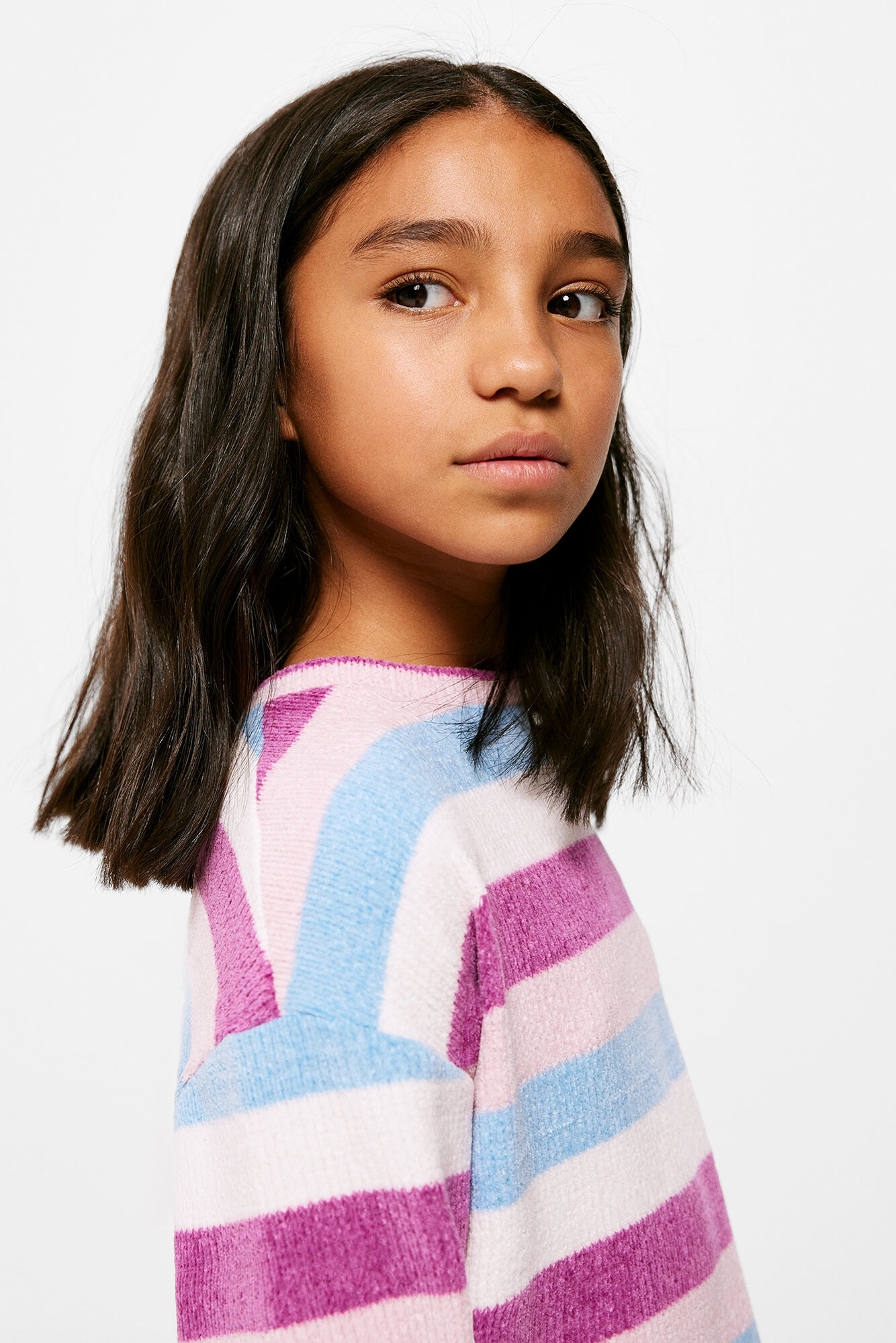 Suéter de chenille listrado multicolorido para meninas