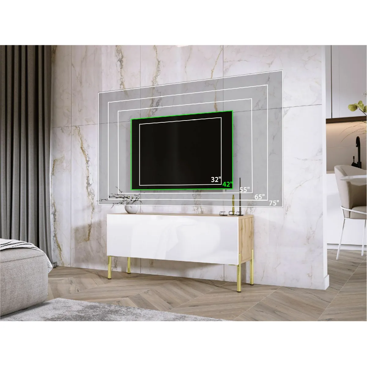 3xeliving Meuble TV Chêne wotan / Blanc Brillant