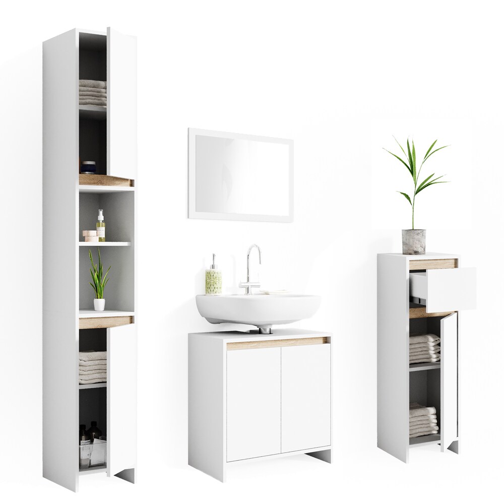 VICCO Badmöbel Set EMMA Weiß Sonoma Eiche Spiegel Unterschrank Hochschrank Midi