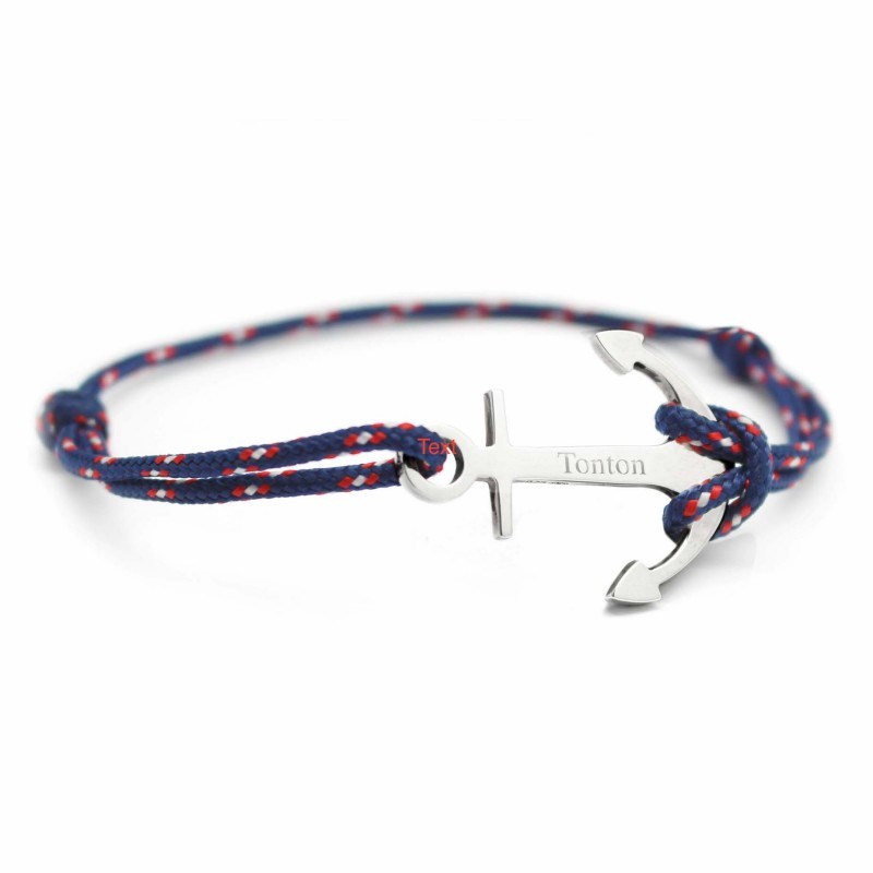 Bracelet cordon ancre argent 925 homme - gravure TONTON