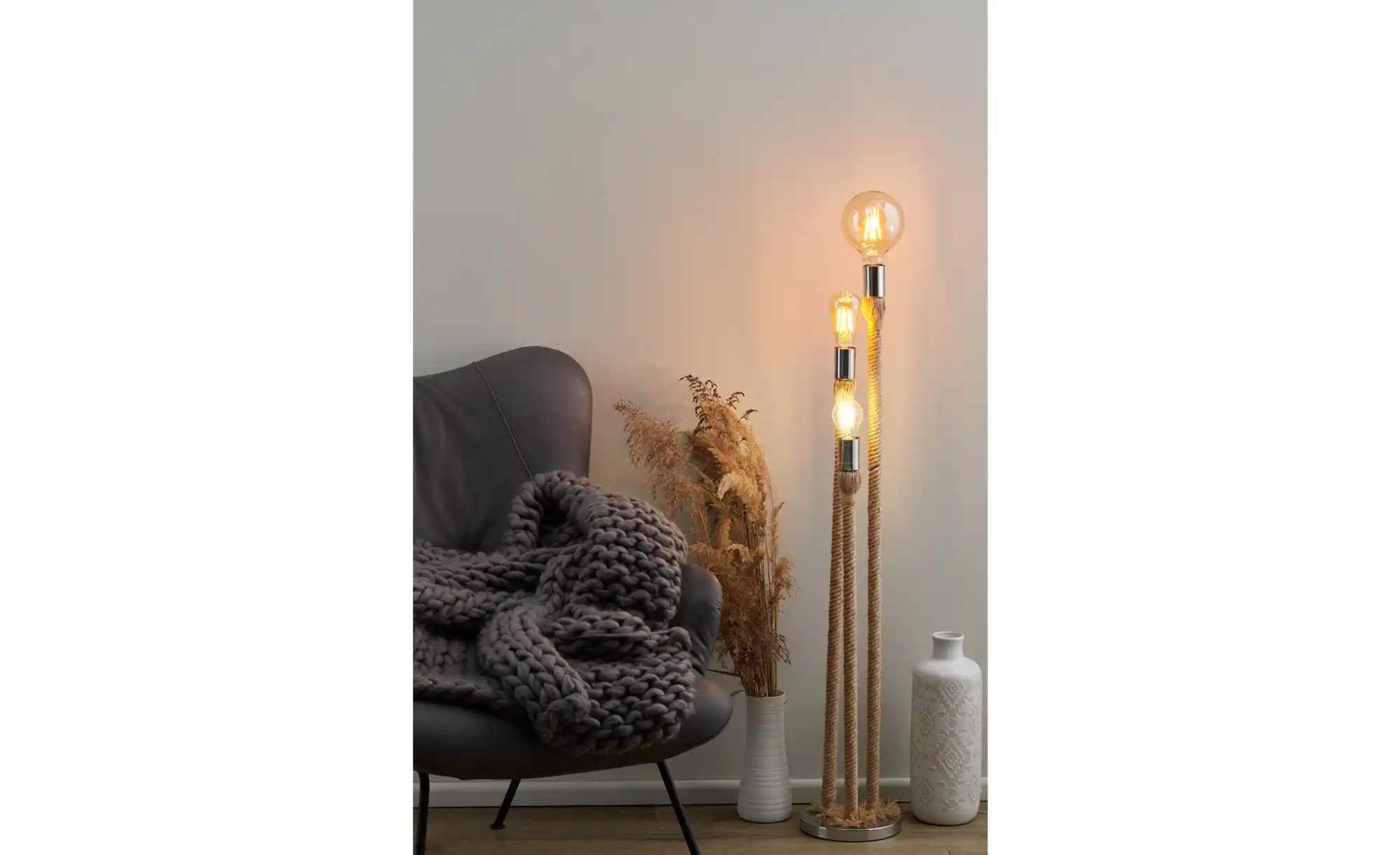 KHG Stehleuchte, 3-flammig, Seiloptik