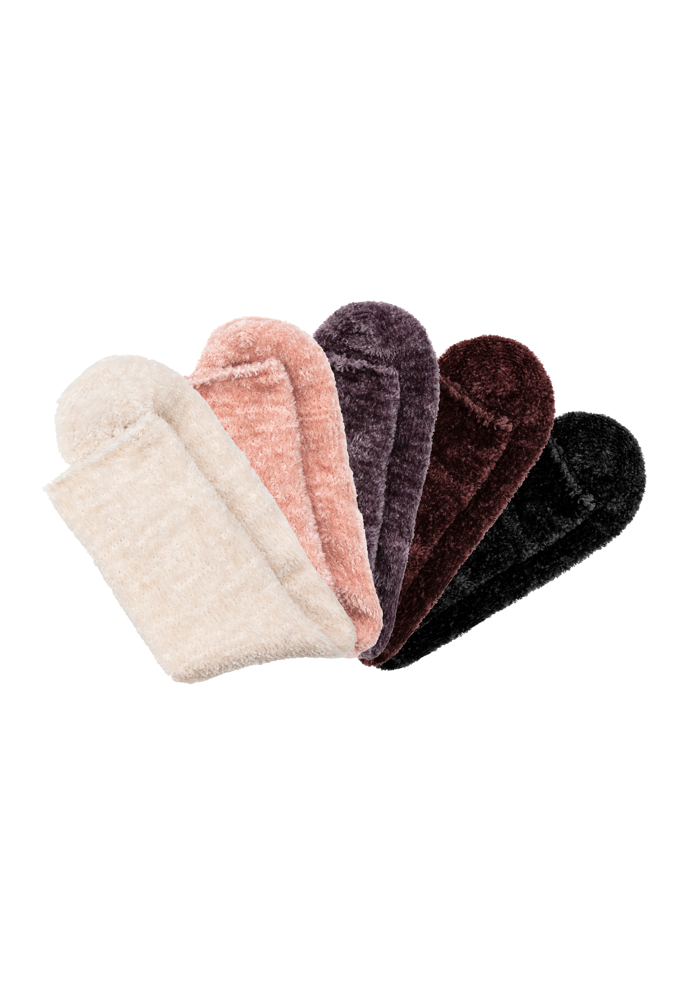 Lavana Kuschelsocken Packung, 5 Stk. tlg. Bettsocken aus weichem, leicht glänzendem Chenillegarn