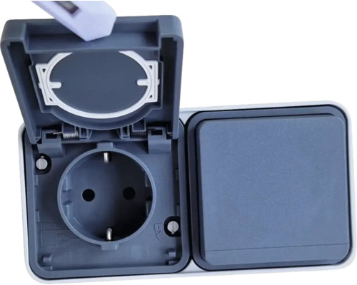 Berker 47753525 Dubbele veiligheidscontactdoos IP55 opbouw grijs/lichtgrijs-mat W.1 met klapdeksel horizontale montage