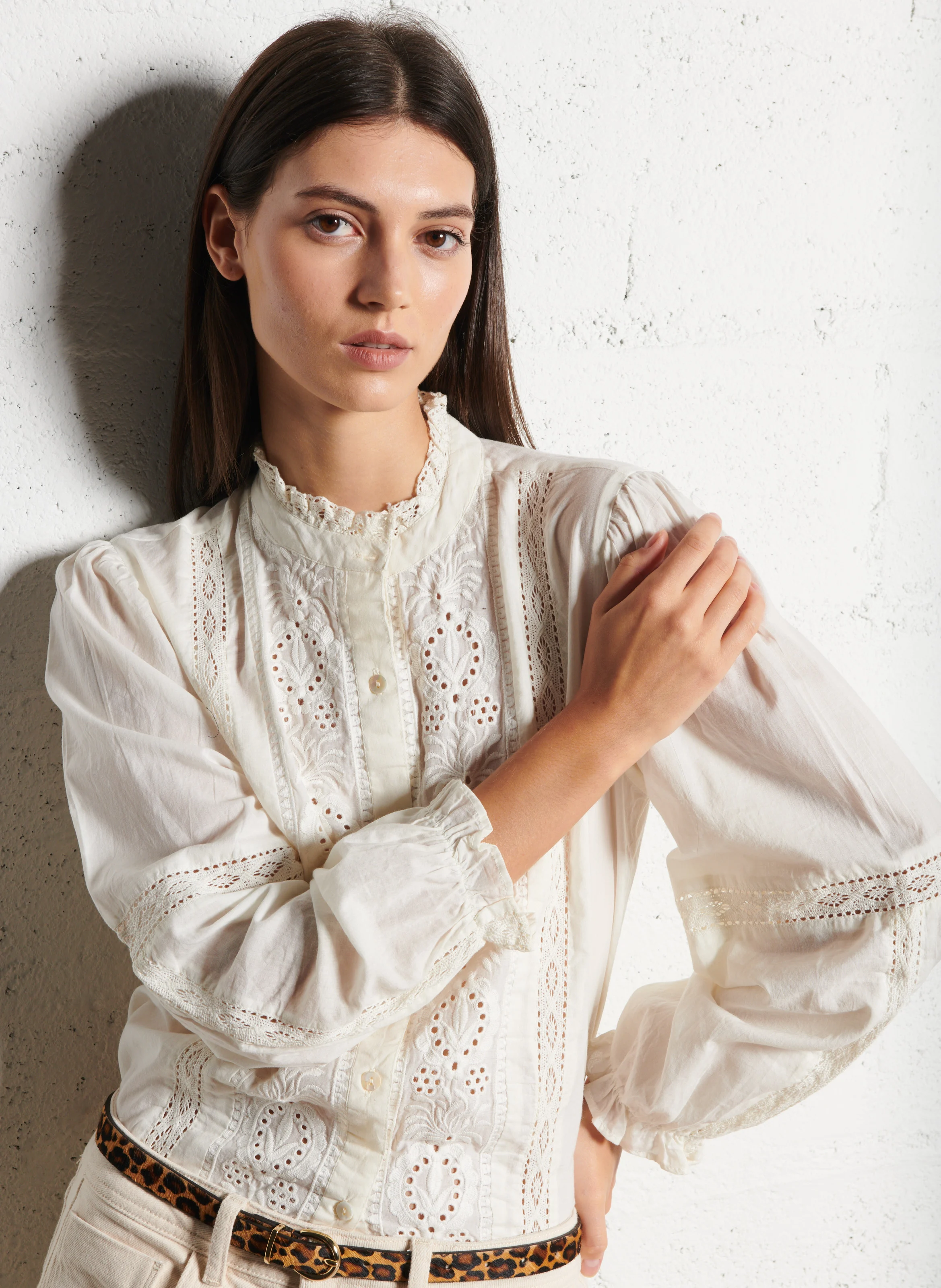 EMANUELLE - Blouse col rond en coton | Blanc