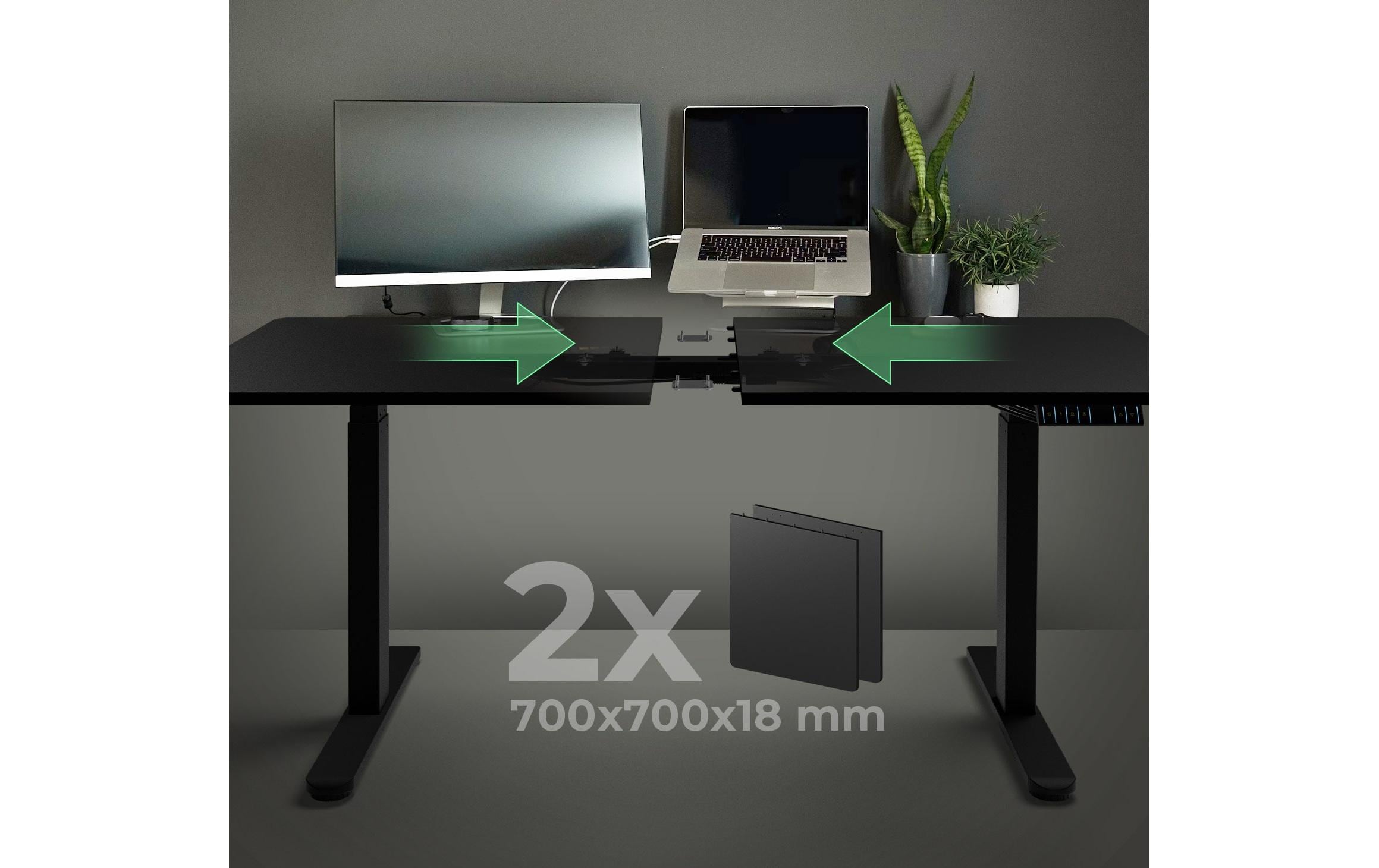 Stehtisch 140 x 70 cm, Schwarz<br>Elektrisch höhenverstellbarer Sitz-/Steh-Tisch mit Memory-Touch-Panel