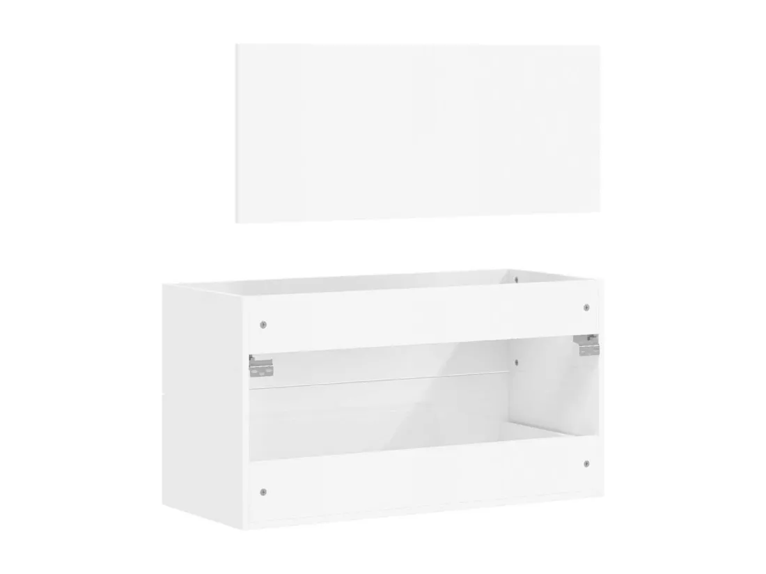 Armoire de bain avec miroir blanc brillant bois d'ingénierie
