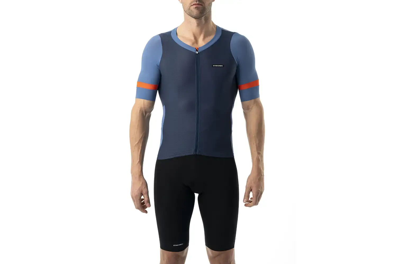 Etxeondo Mendi Fietsshirt Korte Mouwen Blauw/Oranje Heren