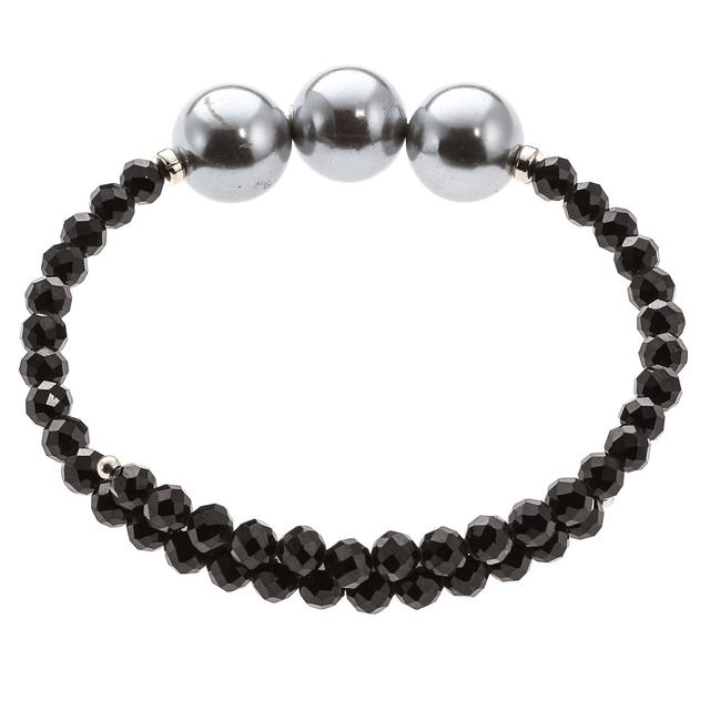 Wickel-Armband, 3 Muschelkernperlen, Black Spinell, ca. 20 ct.