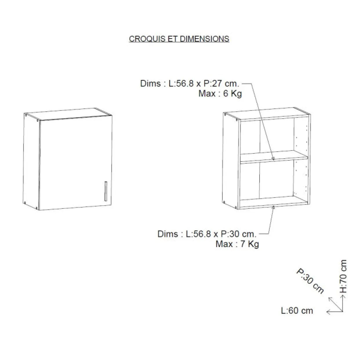 Dansmamaison Meuble haut cuisine 1 porte 60 cm - Blanc/Chêne