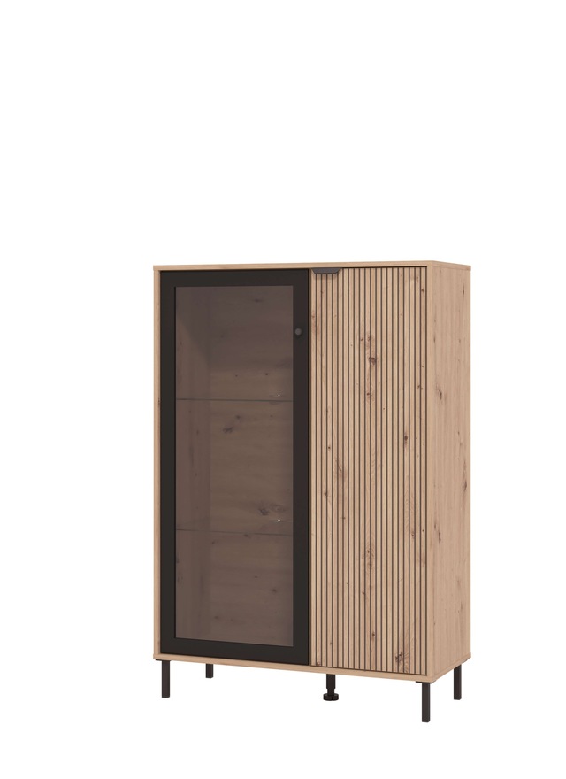 Home affaire Highboard »Mayenne Sideboard, Stauraumschrank, Anrichte, Hochschrank, Breite 93cm« Holztür mit Rillen-Optik, Glastür, Modernes Design