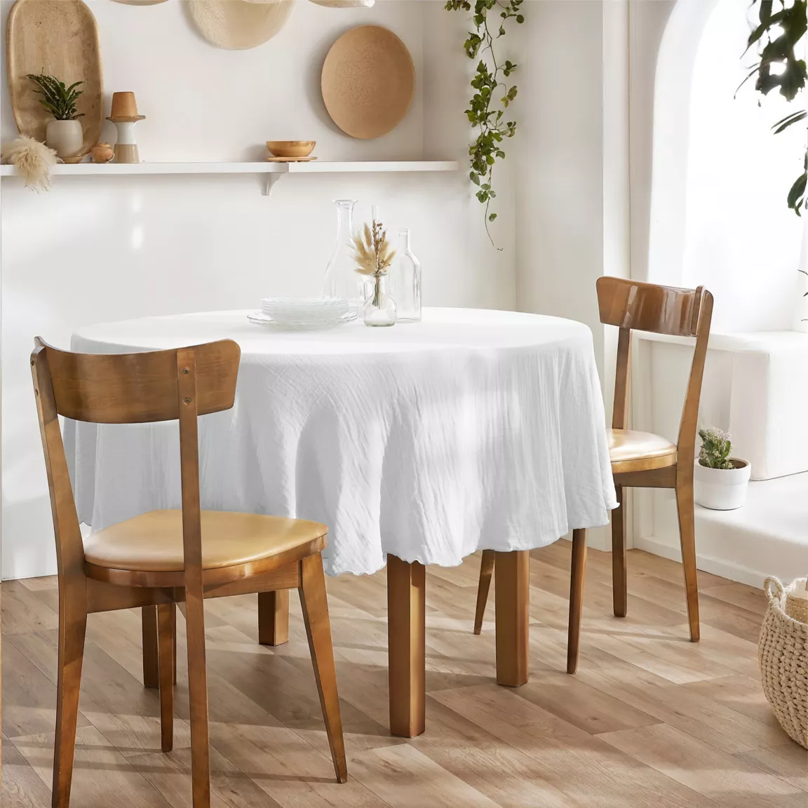 Nappe ronde gaze de coton (180 cm) Gaïa Blanc chantilly