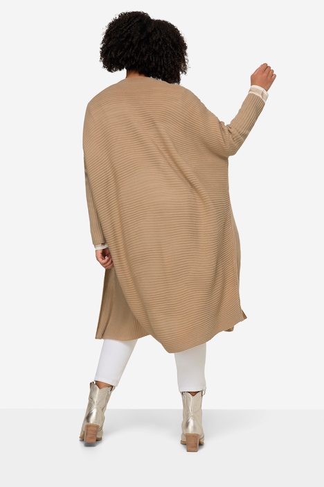 Strickjacke, oversized, offene Form, Feinstrick, V-Ausschnitt, Langarm