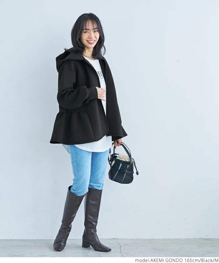 Rred - Hoodie met rits en effen ruchezoom