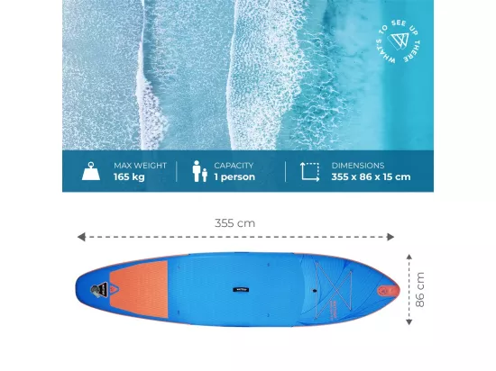 Sup Gonflable WATTSUP ESPADON 11'8 - 355x86x15cm Dropstitch - Pack Pagaie Leash Pompe Sac de Transport