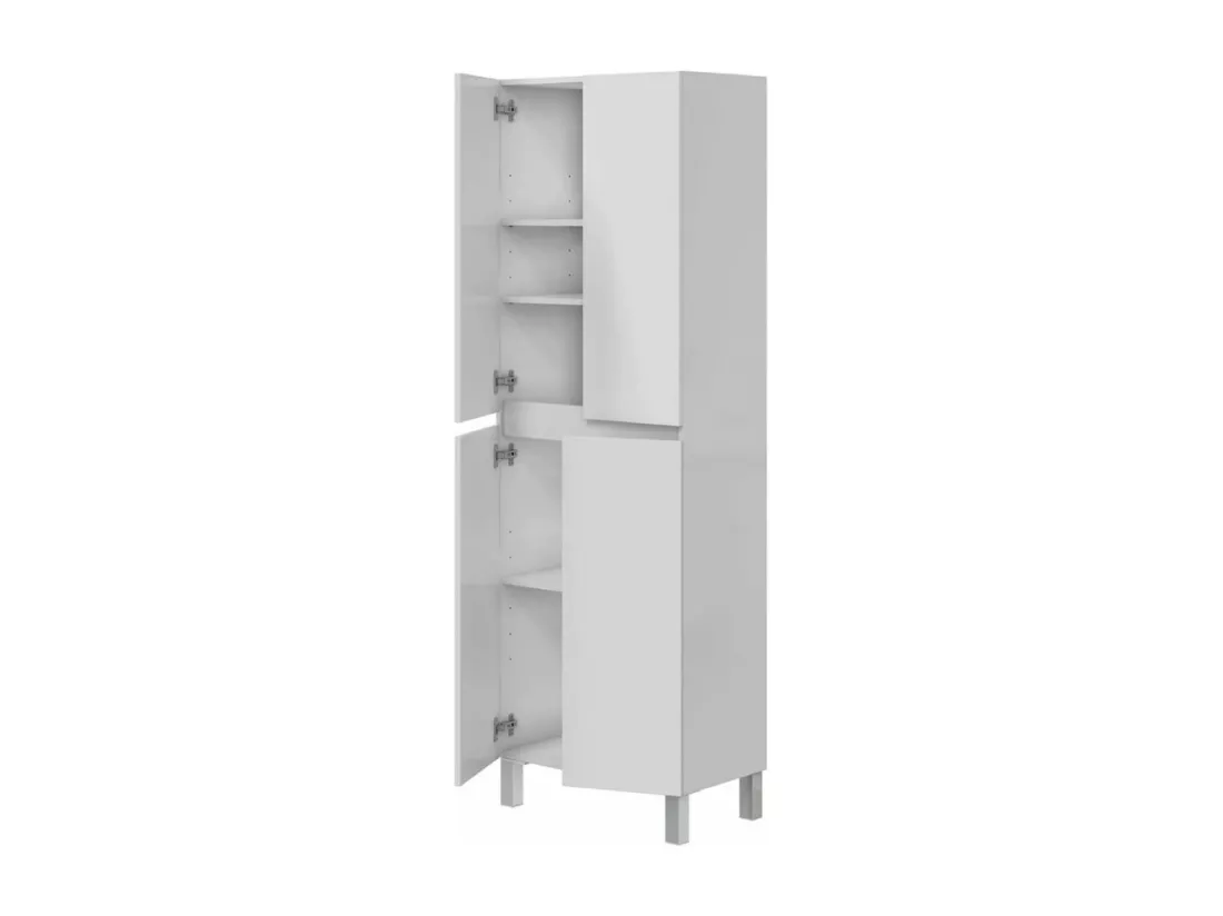 Colonne de salle de bain avec 4 portes sans poignée coloris blanc - Longueur 60 x Profondeur 35 x Hauteur 182 cm
