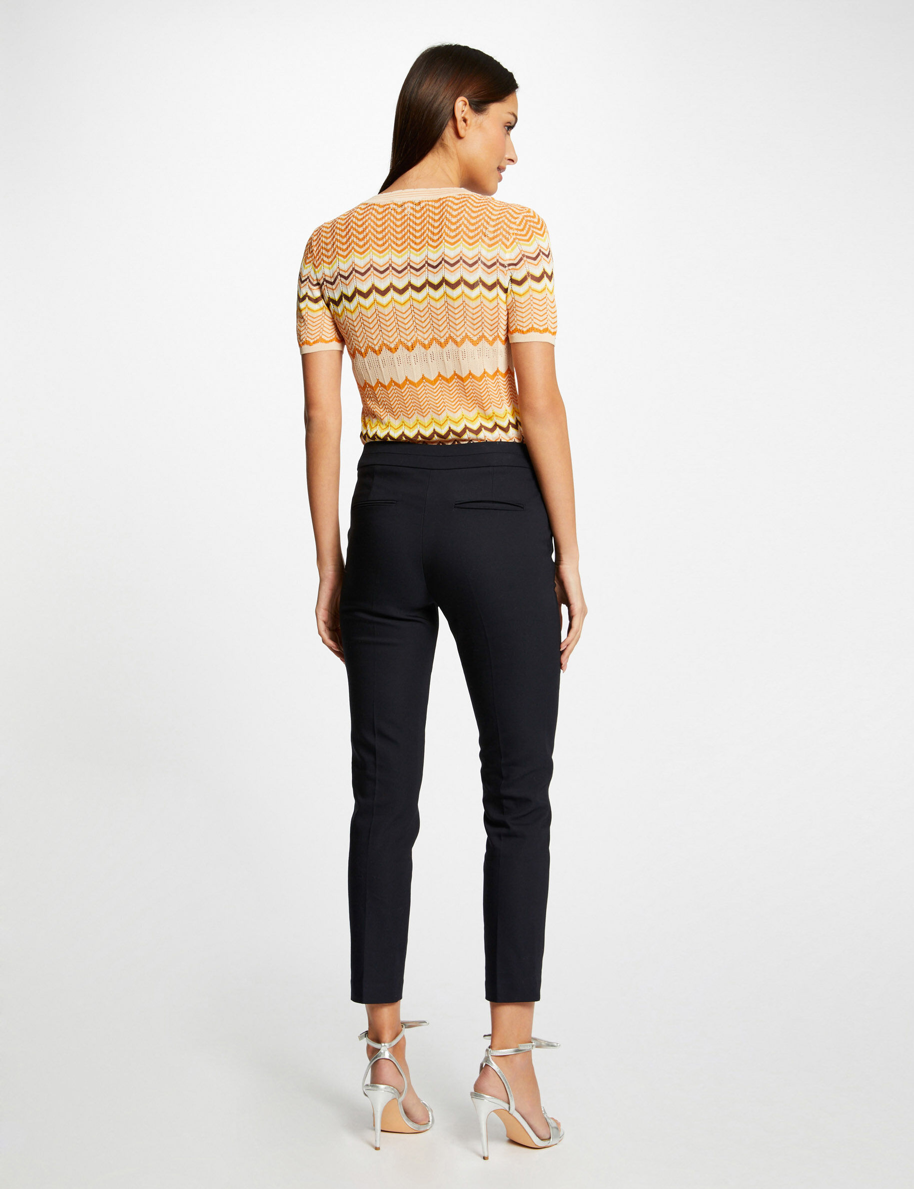Pull manches courtes imprimé chevron orange femme - orange