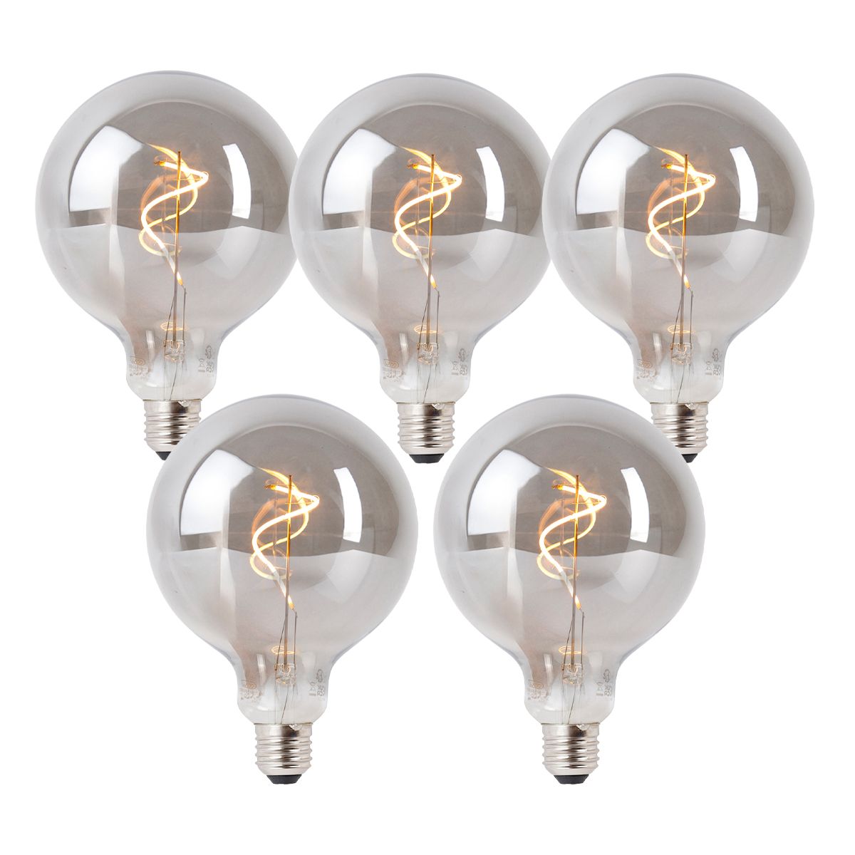 Set van 5 E27 dimbare LED lampen smoke G125 4W 130 lm 1900K