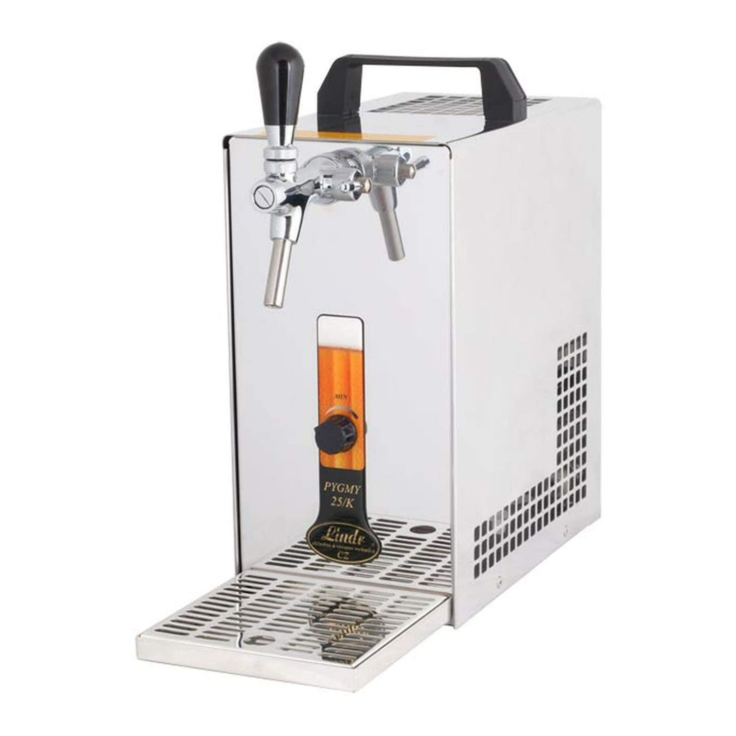Komplett Set - Zapfanlage, Bierzapfanlage, Bierzapfen PYGMY 20/K mit Membranpumpe, 1-leitig Trockenkühlgerät aus Edelstahl, 25 Liter/h, Green Line, Korb