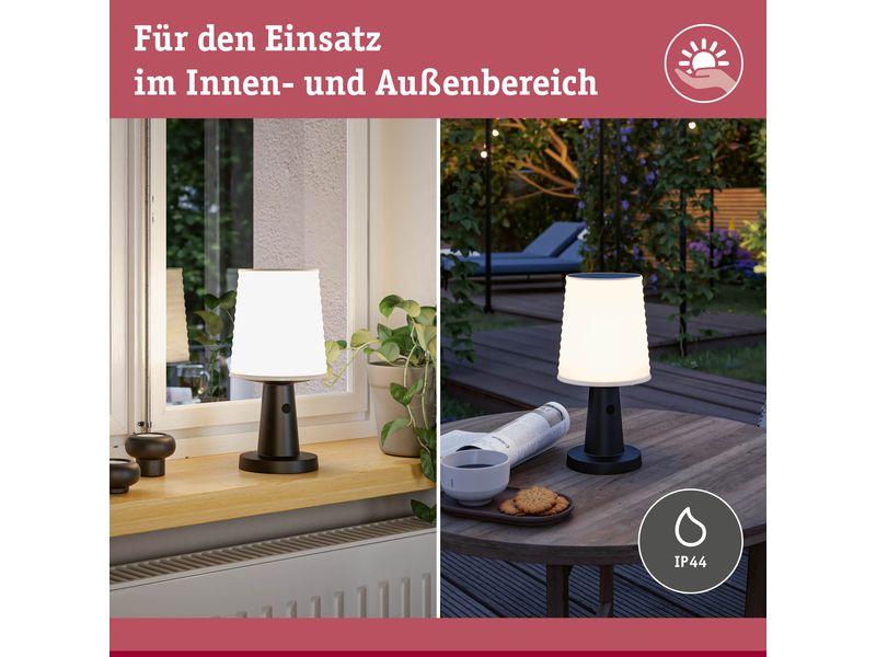 Paulmann Akku-Tischleuchte Solar LED Ilanga Wiederaufladbare Tischleuchte mit integriertem Solarpanel