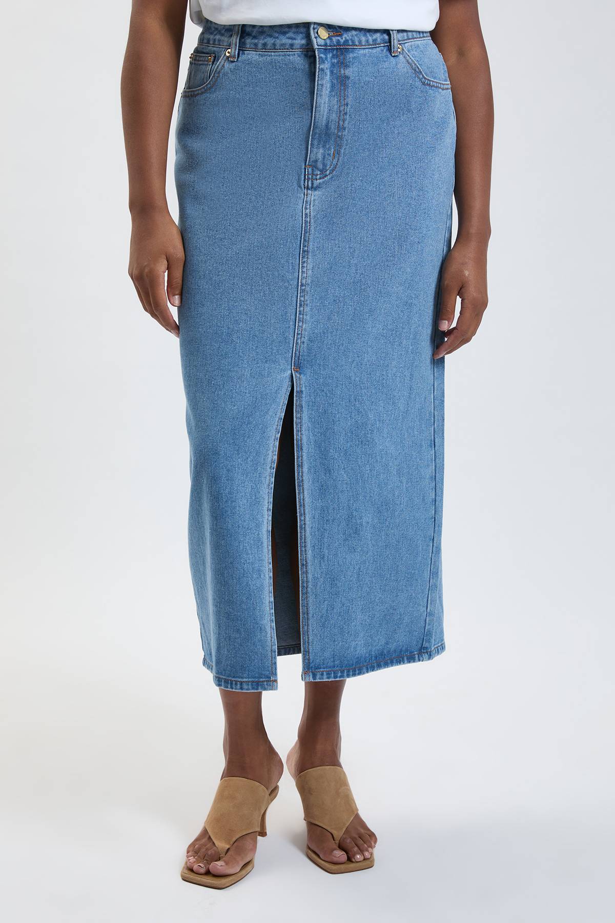 KarenMillen Jupe Crayon Mi-longue En Denim 5 Poches Grande Taille Forever
