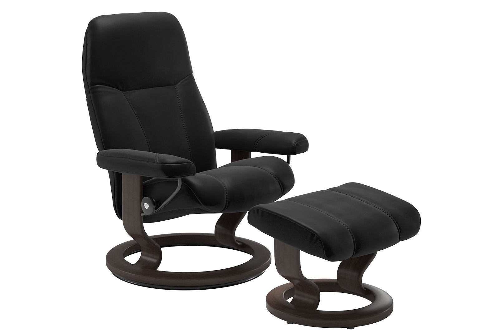Consul lenestol m/krakk I hud Batick Black med Classic beiset wenge understell. Krakk følger med.