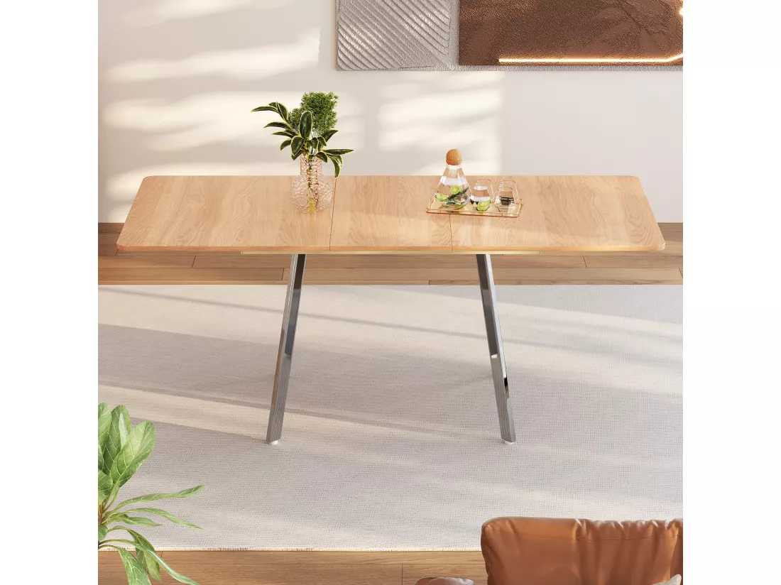Table à manger extensible en MDF - 140/180 x 80 cm - adaptée pour 4 à 6 personnes - Naturel