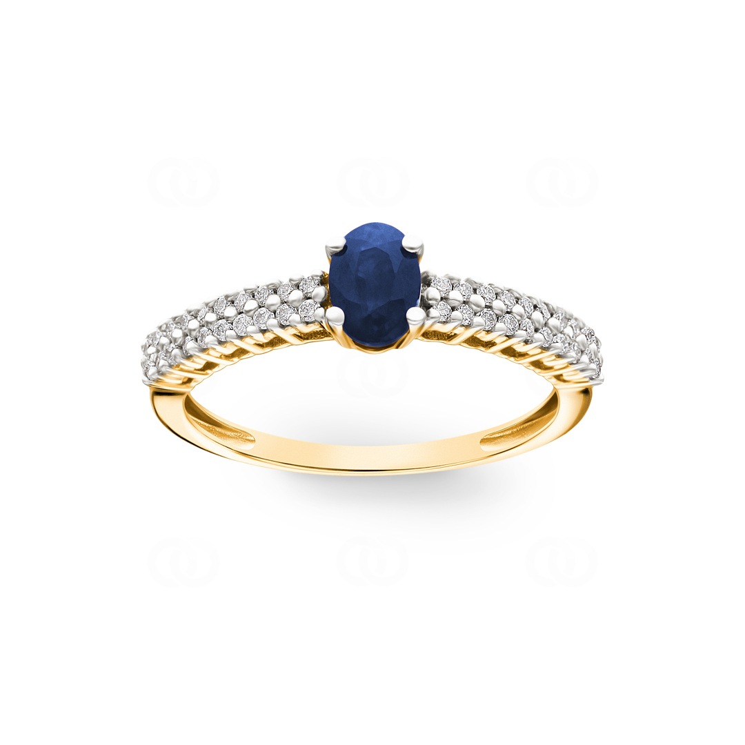 Damenring 750/18 K Gelbgold mit Saphir oval und Diamanten 0.16 ct H/si