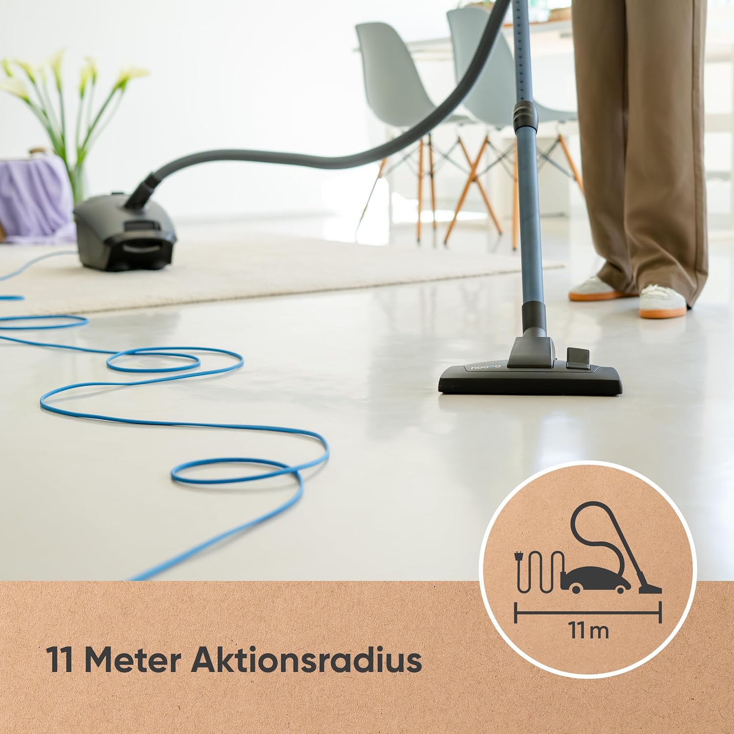 hoogo B3+ Graphit Staubsauger mit Beutel | Starke 850 W Saugleistung | HEPA 14 Filter | 11m Radius | nur 74 db(A) | 3 L Kapazität | Verschiedene Bodendüsen