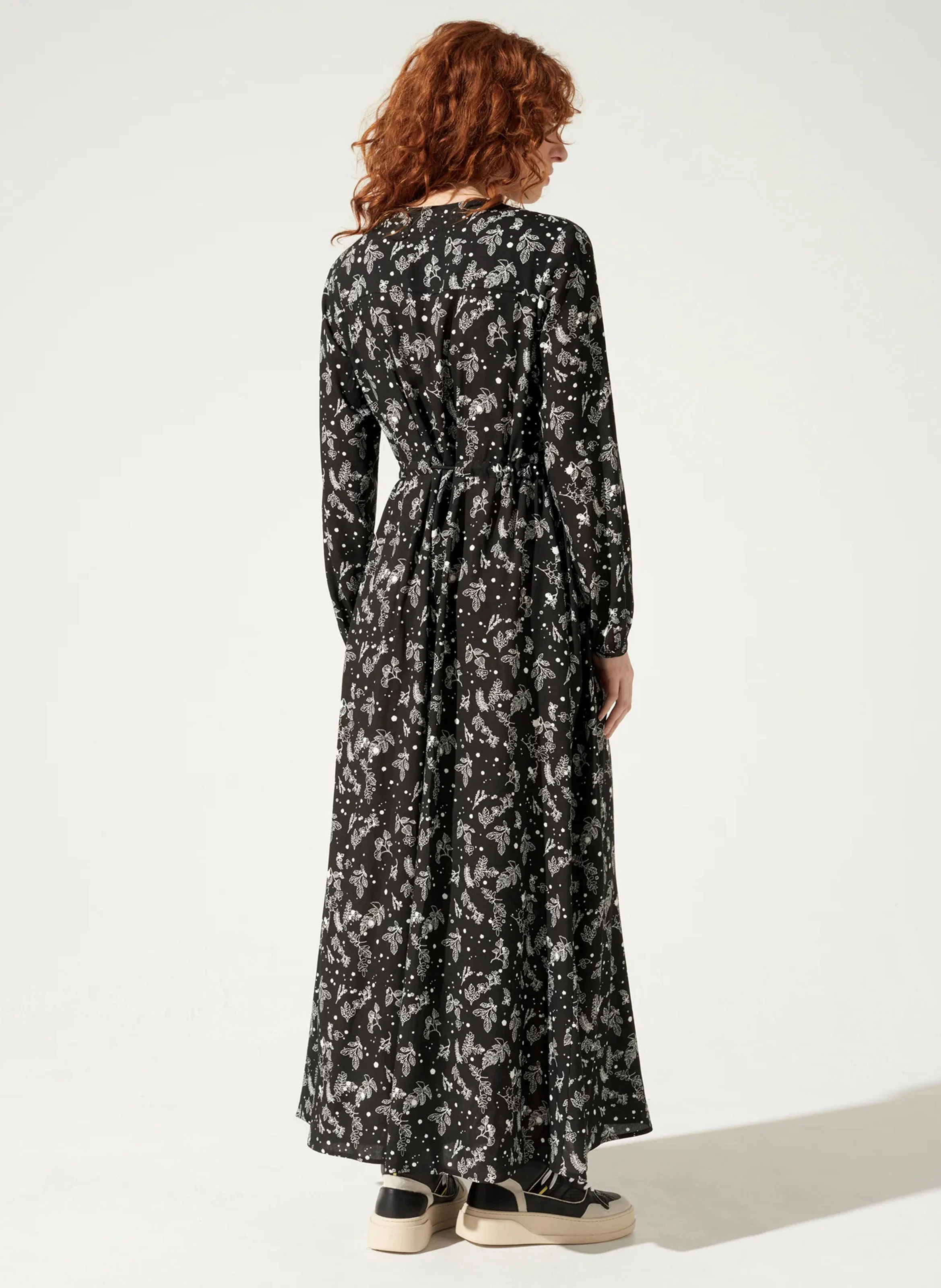 THELMA - Robe longue col rond imprimée | Noir