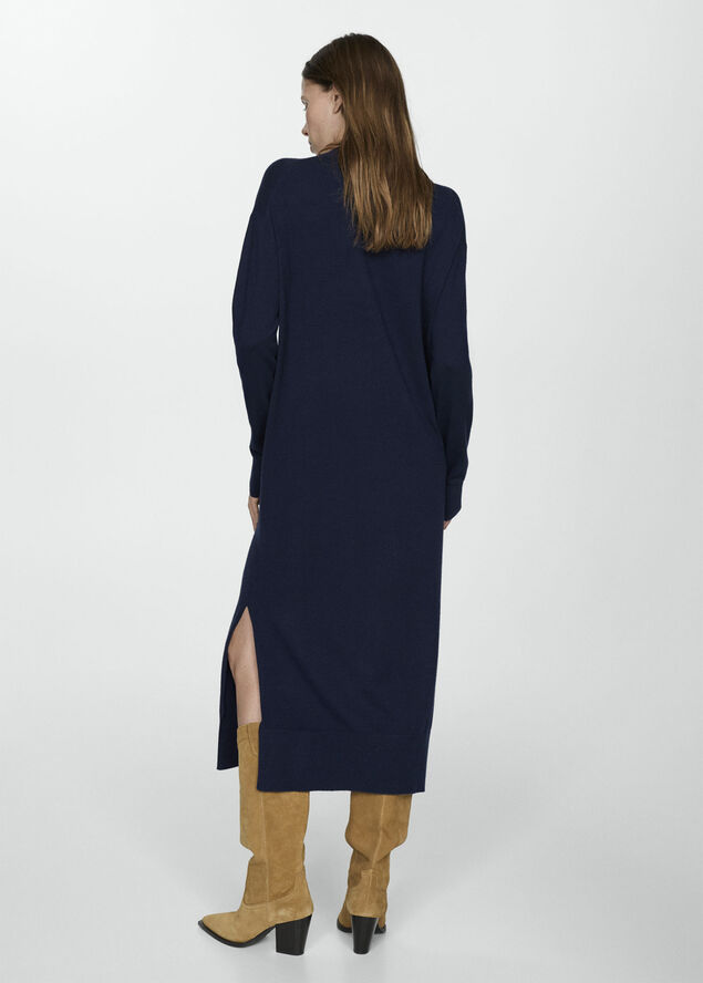 MANGO Round-neck knitted dress Navy