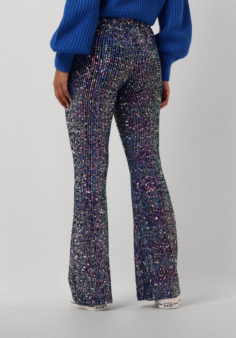 COLOURFUL REBEL blauwe colourful rebel flared broek steffie sequins flare