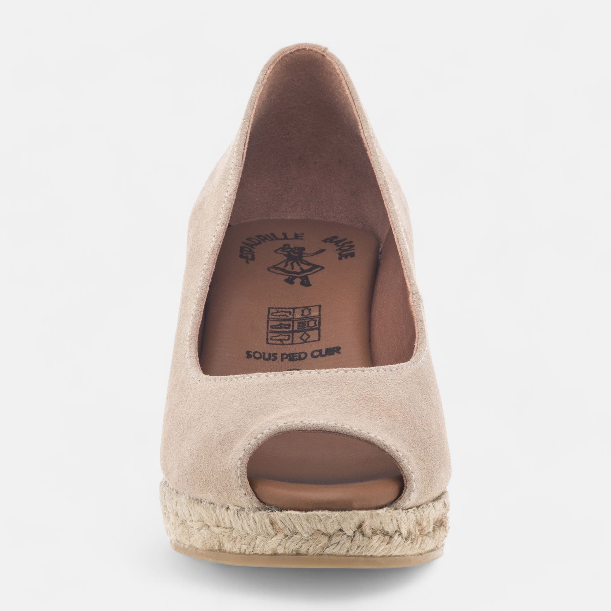 Espadrilles à talon compensé Femme en cuir ecru