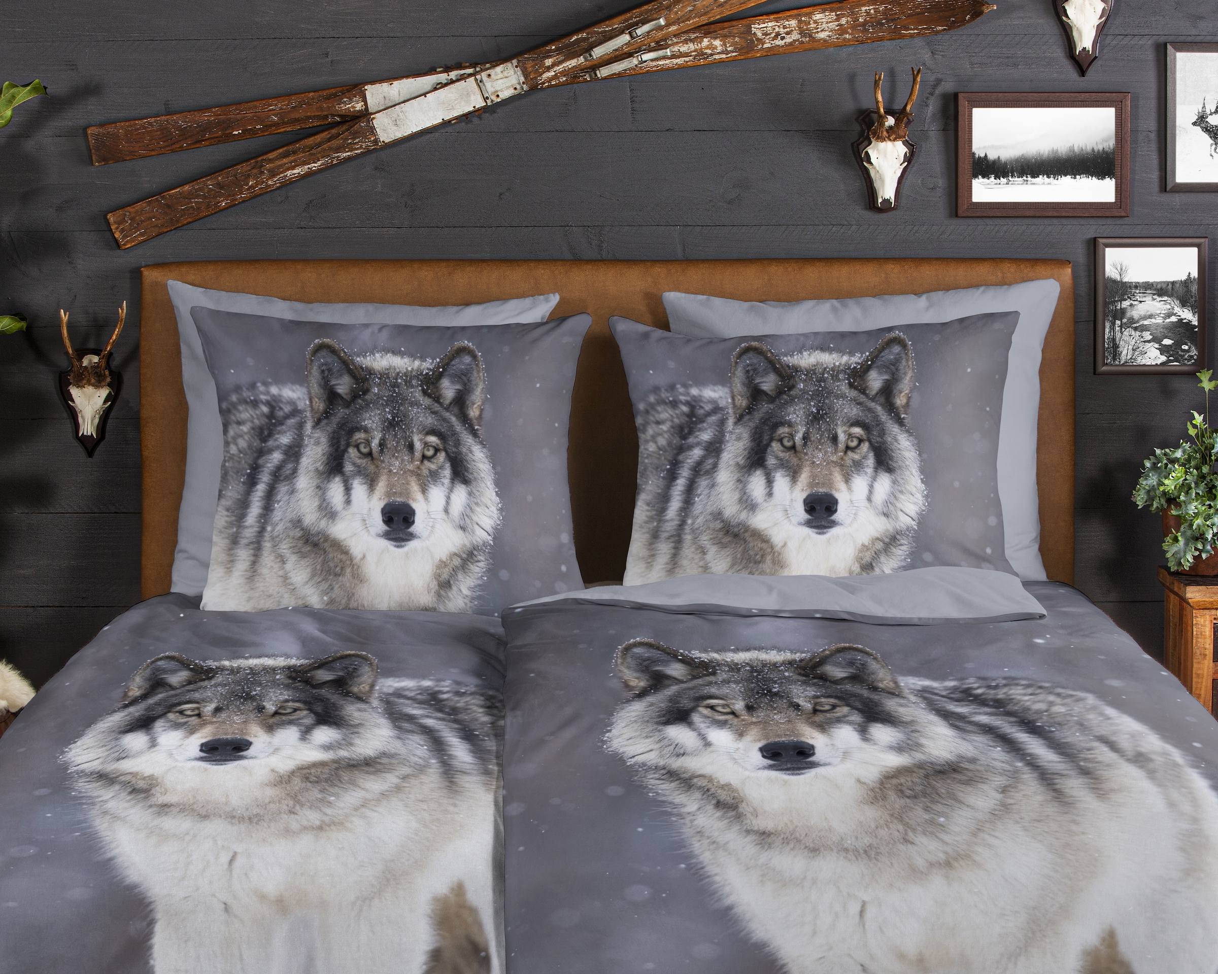 good morning Wendebettwäsche »Wolfie« 2 Stk. tlg. Flanell, Biber, Winter, Warm, Reissverschluss, Wendeoptik, Wolf, Grau