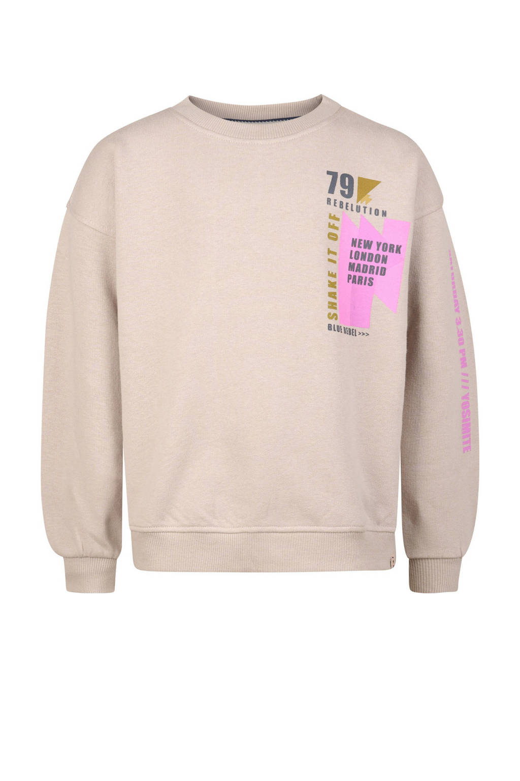 Blue Rebel sweater Layla met backprint beige/roze
