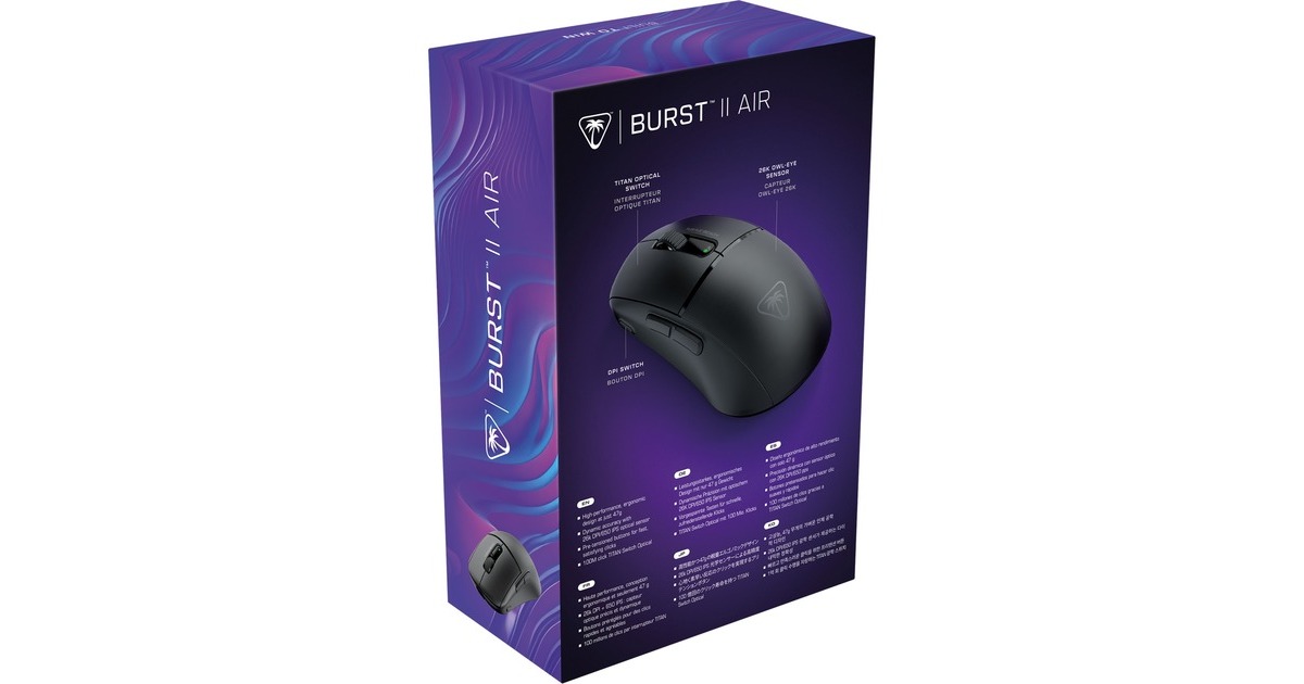 Turtle BeachBurst II Air gaming muis  (Zwart, USB-C / 2,4GHz / Bluetooth, 50 - 26.000 Dpi, RGB)